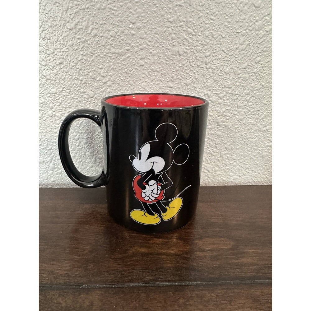 DISNEY Mickey Mouse Coffee Cup Mug Black Red 4x3 Tall